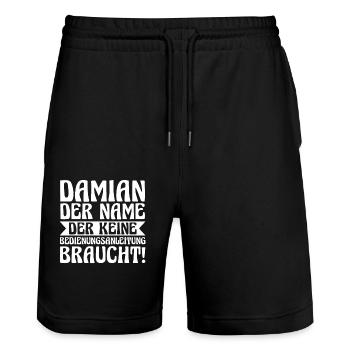 Vorname Damian - Stanley/Stella Unisex Bio Joggingshorts Trainer  - Schwarz - Vorne - Nik (191cm) & Marisol (170cm)