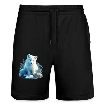 Arctic Fox Polarfüchse Polarfuchs - Stanley/Stella Unisex Bio Joggingshorts Trainer  - Schwarz - Vorne - Nik (191cm) & Marisol (170cm)