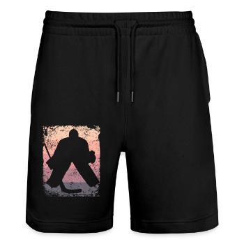 Ice Hockey Players Vintage Ice Hockey - Stanley/Stella Trainer Unisex Organic Jogging Shorts - black - Front - Nik (191cm) & Marisol (170cm)