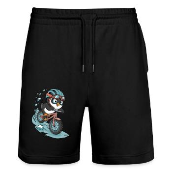 Fahrradfahrender Pinguin in Action - Stanley/Stella Unisex Bio Joggingshorts Trainer  - Schwarz - Vorne - Nik (191cm) & Marisol (170cm)