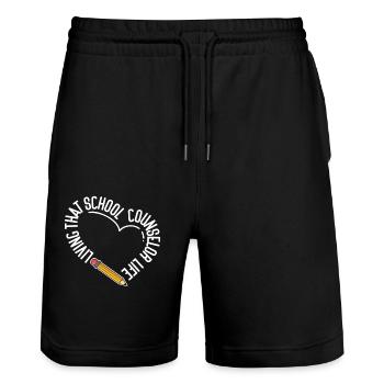 School Counselor Heart Living That - Stanley/Stella Unisex Bio Joggingshorts Trainer  - Schwarz - Vorne - Nik (191cm) & Marisol (170cm)