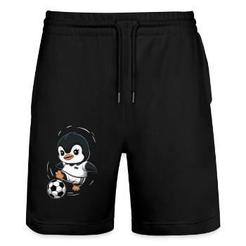 Penguin Soccer Player Cartoon - Stanley/Stella Trainer Unisex Organic Jogging Shorts - black - Front - Nik (191cm) & Marisol (170cm)
