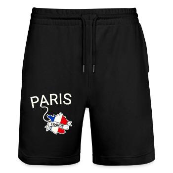Frankreich Paris - Stanley/Stella Unisex Bio Joggingshorts Trainer  - Schwarz - Vorne - Nik (191cm) & Marisol (170cm)
