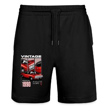 Ich bin nicht alt, ich bin ein Oldtimer, Jahrgang 1990 - Stanley/Stella Unisex Bio Joggingshorts Trainer  - Schwarz - Vorne - Nik (191cm) & Marisol (170cm)