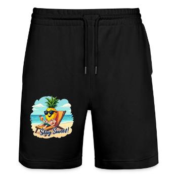 PINEAPPLE - Stanley/Stella Trainer Unisex Organic Jogging Shorts - black - Front - Nik (191cm) & Marisol (170cm)