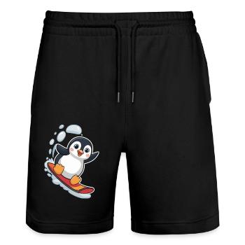Snowboard Pingouin Snowboarder Mignon - Short de jogging bio TRAINER Stanley/Stella unisexe - noir - Devant - Nik (191cm) & Marisol (170cm)