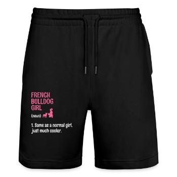 Bouledogue français fille identique à une fille normale juste Muc - Short de jogging bio TRAINER Stanley/Stella unisexe - noir - Devant - Nik (191cm) & Marisol (170cm)