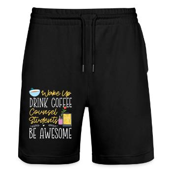 School Counselor Coffee Wake Up - Stanley/Stella Trainer Unisex Organic Jogging Shorts - black - Front - Nik (191cm) & Marisol (170cm)