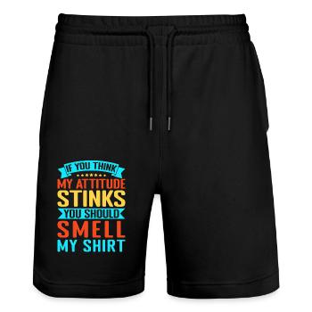 Fitness Motivation Bodybuilder Attitude Stinks - Stanley/Stella Unisex Bio Joggingshorts Trainer  - Schwarz - Vorne - Nik (191cm) & Marisol (170cm)