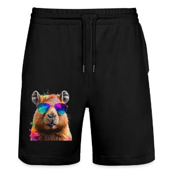 Lunettes de soleil Capybara Capy Colorful Animal Design Print - Short de jogging bio TRAINER Stanley/Stella unisexe - noir - Devant - Nik (191cm) & Marisol (170cm)