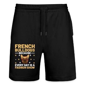 Französische Bulldoggen, weil jeder Tag ein Mode-Sho ist - Stanley/Stella Unisex Bio Joggingshorts Trainer  - Schwarz - Vorne - Nik (191cm) & Marisol (170cm)