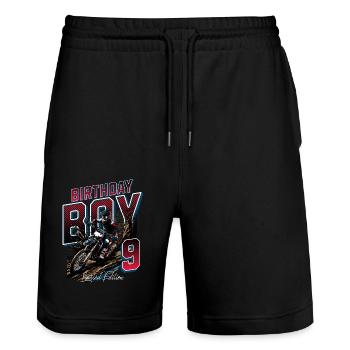 Motocross 9th Birthday - Stanley/Stella Trainer Unisex Organic Jogging Shorts - black - Front - Nik (191cm) & Marisol (170cm)