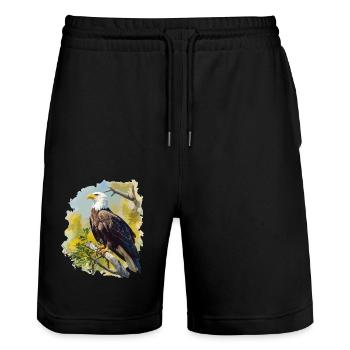 Pygargue à tête blanche Weißkopfseeadler - Short de jogging bio TRAINER Stanley/Stella unisexe - noir - Devant - Nik (191cm) & Marisol (170cm)