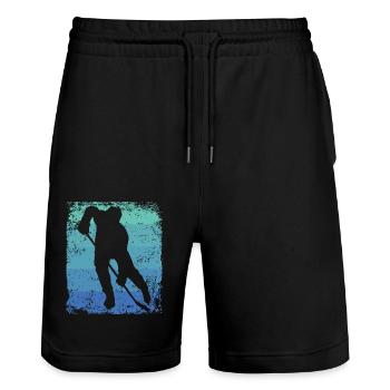 Ice Hockey Players Vintage Ice Hockey - Stanley/Stella Trainer Unisex Organic Jogging Shorts - black - Front - Nik (191cm) & Marisol (170cm)