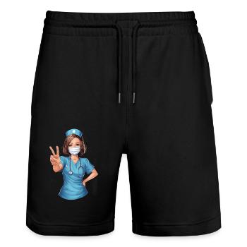 Lustige Krankenschwester mit Humor - Stanley/Stella Unisex Bio Joggingshorts Trainer  - Schwarz - Vorne - Nik (191cm) & Marisol (170cm)