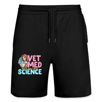 Vet Med Where Paws Meet Science Veterinary Clinic - Stanley/Stella Trainer Unisex Organic Jogging Shorts - black - Front - Nik (191cm) & Marisol (170cm)