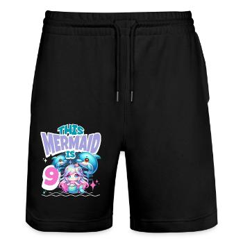 Meerjungfrau 9. Geburtstag Mädchen Kinder - Stanley/Stella Unisex Bio Joggingshorts Trainer  - Schwarz - Vorne - Nik (191cm) & Marisol (170cm)