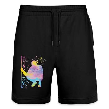 Golfer Colorsplash Kinder Miniaturgolf - Stanley/Stella Unisex Bio Joggingshorts Trainer  - Schwarz - Vorne - Nik (191cm) & Marisol (170cm)