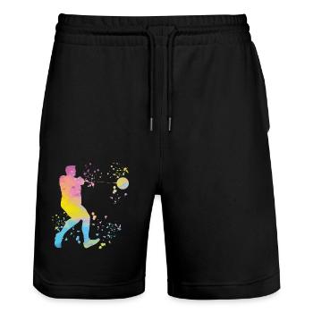 Hammer Thrower Colorsplash Hammer Throw - Stanley/Stella Trainer Unisex Organic Jogging Shorts - black - Front - Nik (191cm) & Marisol (170cm)