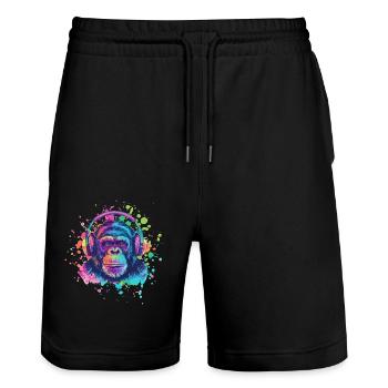 Singe Avec Casque Décoration Femme Cadeau Homme - Short de jogging bio TRAINER Stanley/Stella unisexe - noir - Devant - Nik (191cm) & Marisol (170cm)