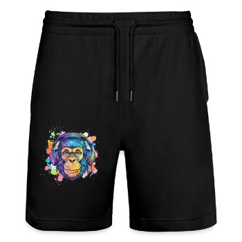 Singe Avec Casque Décoration Femme Cadeau Homme - Short de jogging bio TRAINER Stanley/Stella unisexe - noir - Devant - Nik (191cm) & Marisol (170cm)