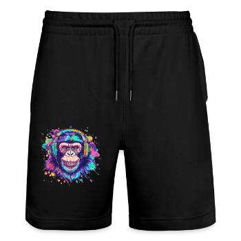 Singe Avec Casque Décoration Femme Cadeau Homme - Short de jogging bio TRAINER Stanley/Stella unisexe - noir - Devant - Nik (191cm) & Marisol (170cm)