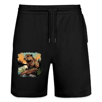 Beaver Biber - Stanley/Stella Unisex Bio Joggingshorts Trainer  - Schwarz - Vorne - Nik (191cm) & Marisol (170cm)