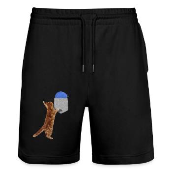 Cat Reaching For Wool Ball In Your Fake Pocket Fun - Stanley/Stella Trainer Unisex Organic Jogging Shorts - black - Front - Nik (191cm) & Marisol (170cm)