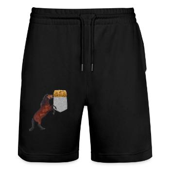 Pferd, das Nach Heu In Ihrer Falschen Tasche Greift Lustig - Stanley/Stella Unisex Bio Joggingshorts Trainer  - Schwarz - Vorne - Nik (191cm) & Marisol (170cm)