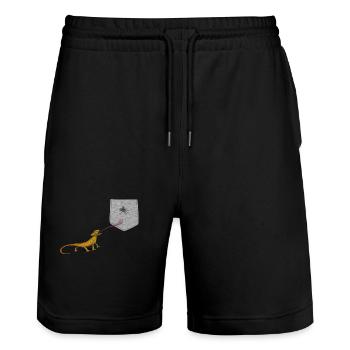Langue de lézard atteignant pour mouche dans une fausse poche amusante - Short de jogging bio TRAINER Stanley/Stella unisexe - noir - Devant - Nik (191cm) & Marisol (170cm)