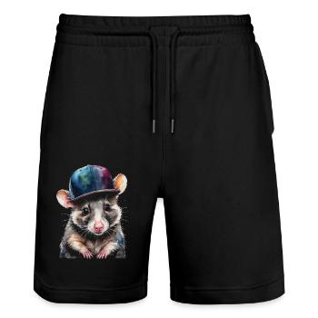 Opossum Snapback Cap Cool Tier Design Print - Short de jogging bio TRAINER Stanley/Stella unisexe - noir - Devant - Nik (191cm) & Marisol (170cm)