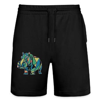 Buntes Geometrisches Nilpferd Design - Stanley/Stella Unisex Bio Joggingshorts Trainer  - Schwarz - Vorne - Nik (191cm) & Marisol (170cm)
