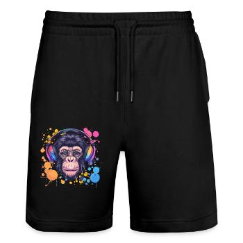 Singe Avec Casque Décoration Femme Cadeau Homme - Short de jogging bio TRAINER Stanley/Stella unisexe - noir - Devant - Nik (191cm) & Marisol (170cm)