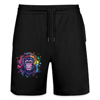 Singe Avec Casque Décoration Femme Cadeau Homme - Short de jogging bio TRAINER Stanley/Stella unisexe - noir - Devant - Nik (191cm) & Marisol (170cm)
