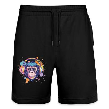Singe Avec Casque Décoration Femme Cadeau Homme - Short de jogging bio TRAINER Stanley/Stella unisexe - noir - Devant - Nik (191cm) & Marisol (170cm)