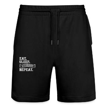 eat sleep accordion repeat white Schmuckschrift - Stanley/Stella Unisex Bio Joggingshorts Trainer  - Schwarz - Vorne - Nik (191cm) & Marisol (170cm)