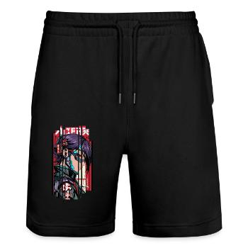Man Ninja géométrique kanji - Short de jogging bio TRAINER Stanley/Stella unisexe - noir - Devant - Nik (191cm) & Marisol (170cm)