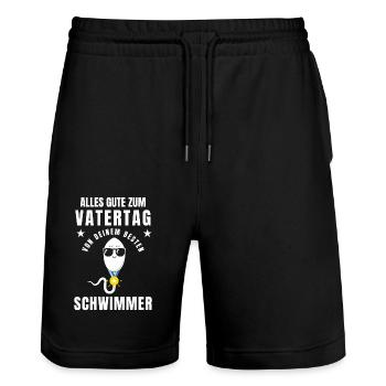 Vatertag Vater Papa Sohn Tochter Geburt Lustig - Stanley/Stella Unisex Bio Joggingshorts Trainer  - Schwarz - Vorne - Nik (191cm) & Marisol (170cm)