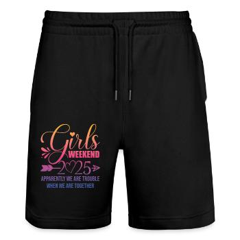 Voyage We Are Trouble Girls 2025 (Garantie du prix le plus bas) - Short de jogging bio TRAINER Stanley/Stella unisexe - noir - Devant - Nik (191cm) & Marisol (170cm)
