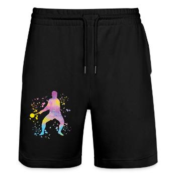 Hammer Thrower Colorsplash Hammer Throw - Stanley/Stella Trainer Unisex Organic Jogging Shorts - black - Front - Nik (191cm) & Marisol (170cm)