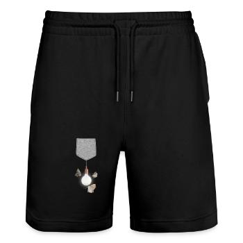 Papillon de nuit attiré par l’ampoule suspendue à la poche - Short de jogging bio TRAINER Stanley/Stella unisexe - noir - Devant - Nik (191cm) & Marisol (170cm)