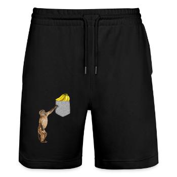 Singe Atteignant Banane Dans Faux Animal De Poche - Short de jogging bio TRAINER Stanley/Stella unisexe - noir - Devant - Nik (191cm) & Marisol (170cm)