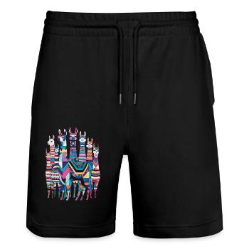 Colorful Llama Pattern Imaginative and Vibrant - Stanley/Stella Trainer Unisex Organic Jogging Shorts - black - Front - Nik (191cm) & Marisol (170cm)