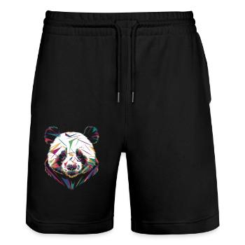 Bunter Panda Kopf Abstrakte Kunst - Stanley/Stella Unisex Bio Joggingshorts Trainer  - Schwarz - Vorne - Nik (191cm) & Marisol (170cm)