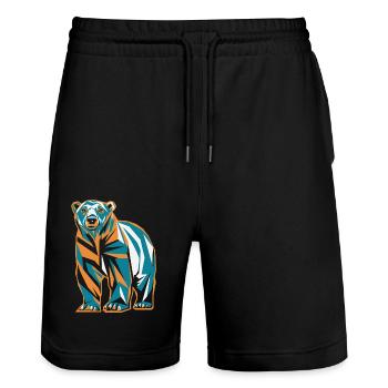 Bunter Bär im Geometrischen Stil - Stanley/Stella Unisex Bio Joggingshorts Trainer  - Schwarz - Vorne - Nik (191cm) & Marisol (170cm)