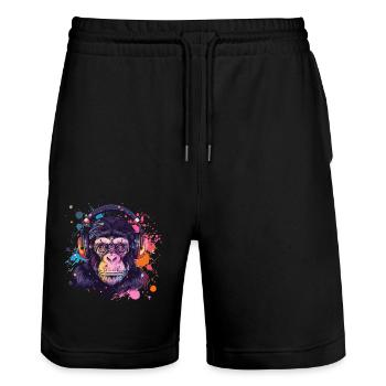 Singe Avec Casque Décoration Femme Cadeau Homme - Short de jogging bio TRAINER Stanley/Stella unisexe - noir - Devant - Nik (191cm) & Marisol (170cm)
