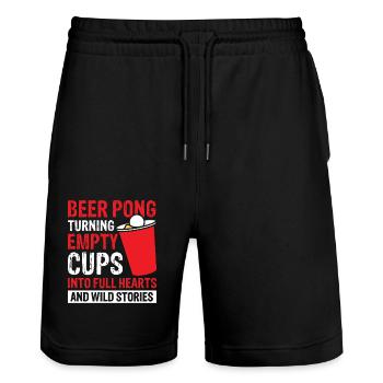 Beer Pong Turning Empty Cups Into Full Hearts - Stanley/Stella Unisex Bio Joggingshorts Trainer  - Schwarz - Vorne - Nik (191cm) & Marisol (170cm)