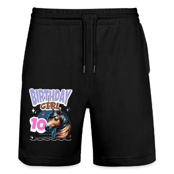 Cheval 10e anniversaire fille enfants - Short de jogging bio TRAINER Stanley/Stella unisexe - noir - Devant - Nik (191cm) & Marisol (170cm)