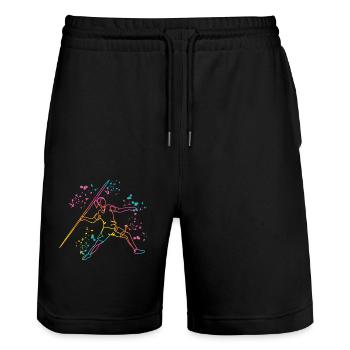 Javelin Throw Colorsplash Javelin Throw - Stanley/Stella Trainer Unisex Organic Jogging Shorts - black - Front - Nik (191cm) & Marisol (170cm)