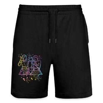 Boxen Kämpfer Kinder Boxen Match Boxer - Stanley/Stella Unisex Bio Joggingshorts Trainer  - Schwarz - Vorne - Nik (191cm) & Marisol (170cm)